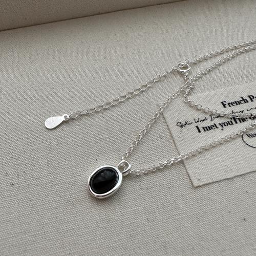 Sterling Silver Jewelry Necklace, 925 Sterling Silver, with Agate, with 5cm extender chain, polished, fashion jewelry & for woman Approx 39 cm 