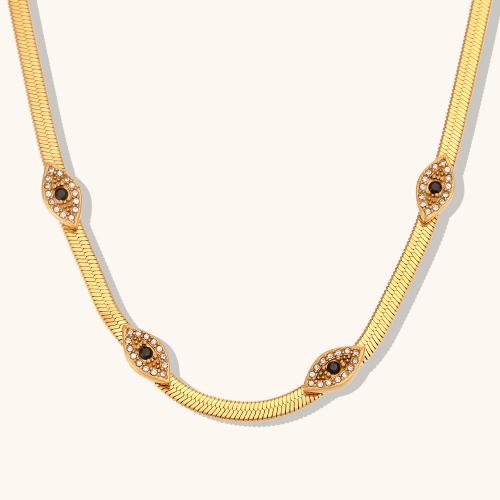 Stainless Steel Jewelry Necklace, 316L Stainless Steel, with 1.97inch extender chain, 18K gold plated, fashion jewelry & for woman & with rhinestone Approx 15.74 Inch 