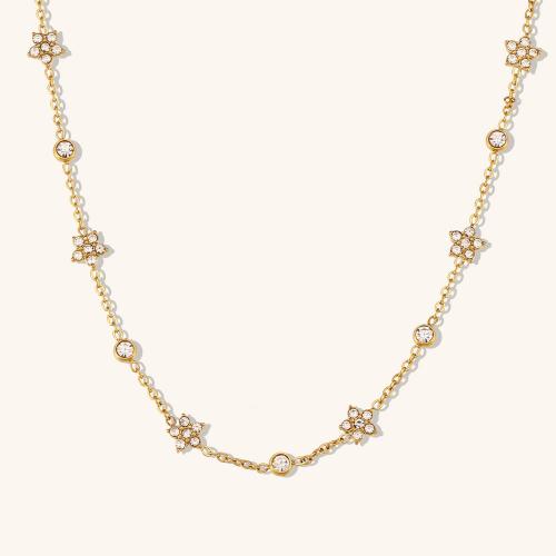 Stainless Steel Jewelry Necklace, 316L Stainless Steel, with 1.97inch extender chain, 18K gold plated, fashion jewelry & for woman & with rhinestone Approx 15.74 Inch 