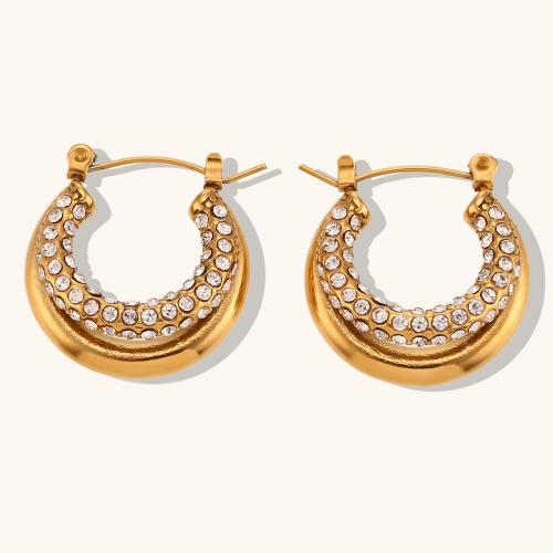 Stainless Steel Leverback Earring, 316L Stainless Steel, 18K gold plated, fashion jewelry & for woman & with rhinestone 