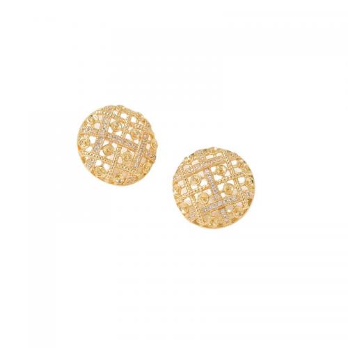 Brass Earring Stud Component, gold color plated, DIY & micro pave cubic zirconia 