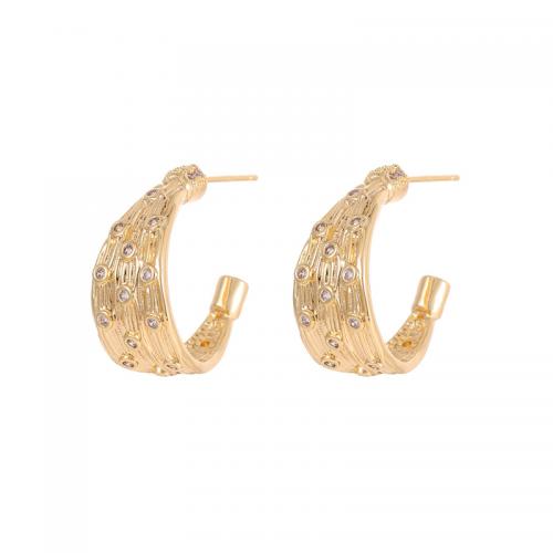 Brass Earring Stud Component, gold color plated, DIY & micro pave cubic zirconia [