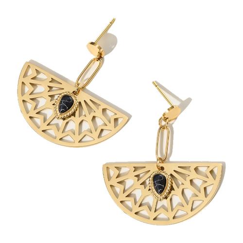 Stainless Steel Drop Earring, 304 Stainless Steel, with Natural Stone, 14K gold plated, fashion jewelry & for woman, golden 