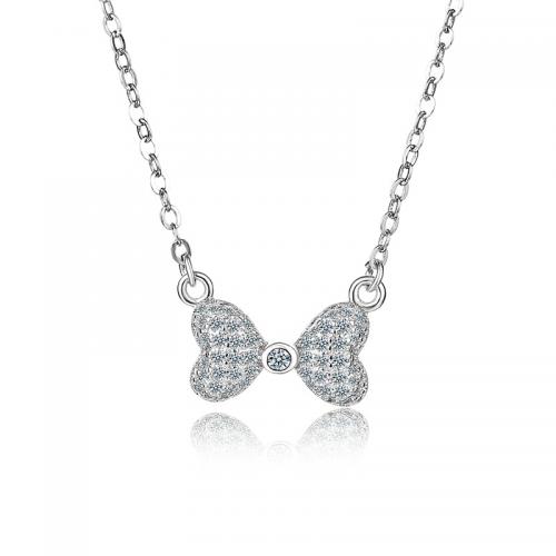 Cubic Zircon Micro Pave Brass Necklace, with 5cm extender chain, Bowknot, silver color plated, fashion jewelry & micro pave cubic zirconia & for woman, silver color Approx 40 cm 