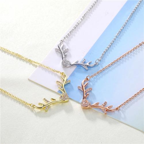 Cubic Zircon Micro Pave Brass Necklace, with 5cm extender chain, Antlers, plated, fashion jewelry & micro pave cubic zirconia & for woman Approx 40 cm 