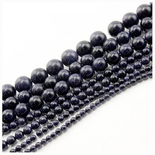 Perles en verre aventuriné bleu, Grès bleu, Rond, poli, DIY & normes différentes pour le choix, couleur bleu foncé Environ 38 cm, Vendu par brin