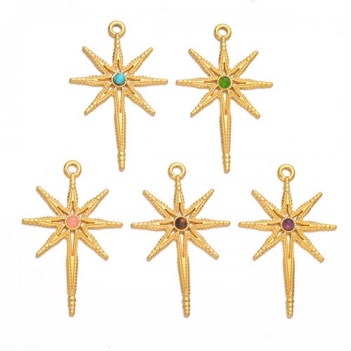 Stainless Steel Star Pendant, 304 Stainless Steel, with Natural Stone & Resin, Eight Point Star, gold color plated, DIY 