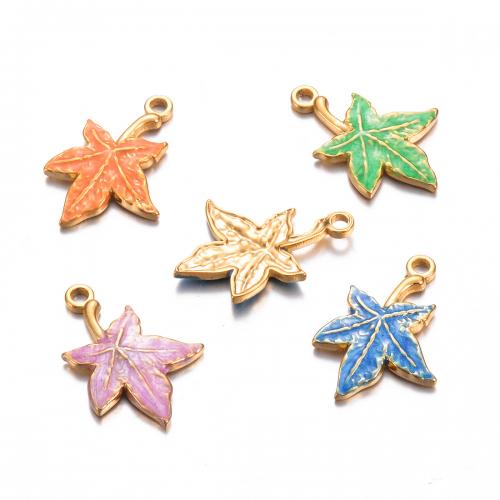 Enamel Stainless Steel Pendant, 304 Stainless Steel, Maple Leaf, gold color plated, DIY 