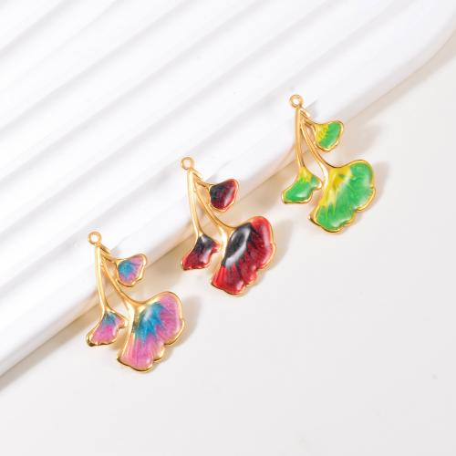 Enamel Stainless Steel Pendant, 304 Stainless Steel, Ginkgo Leaf, gold color plated, DIY [