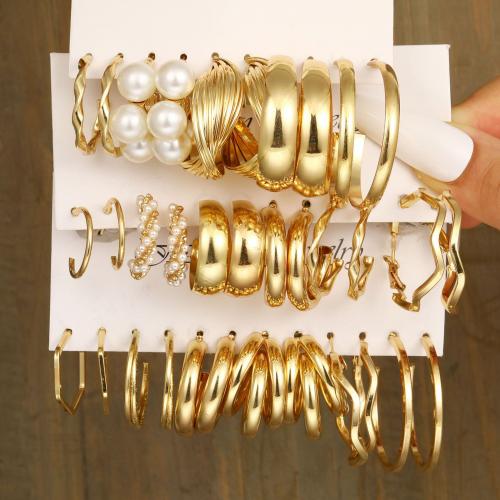 Plastic Pearl Zinc Alloy Earring, with Plastic Pearl, 17 pieces & fashion jewelry & for woman, golden 