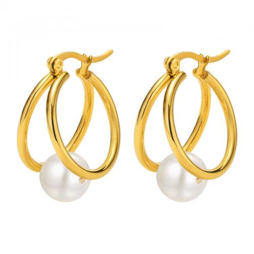 Stainless Steel Drop Earring, 304 Stainless Steel, with Plastic Pearl, gold color plated, fashion jewelry & for woman 