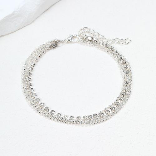 Zinc Alloy Anklet, fashion jewelry & for woman & with rhinestone 