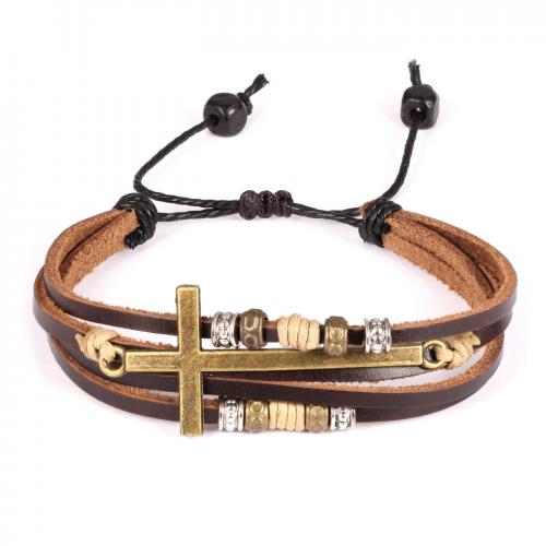 Bracelet en cuir artificiel, Faux cuir, avec alliage de zinc, fait à la main, bijoux de mode & pour homme Environ 18-25 cm, Vendu par PC