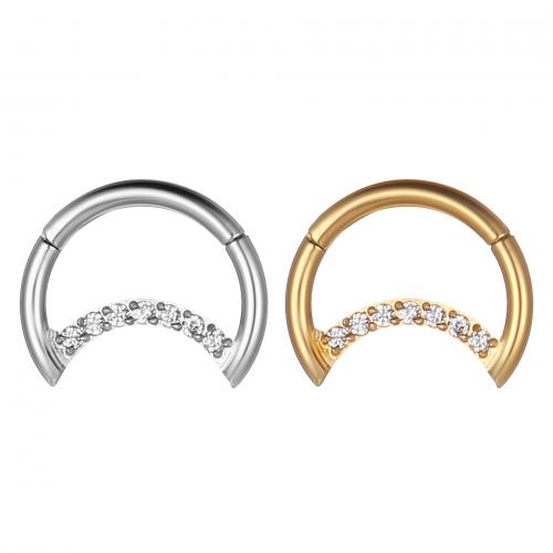 Nose Piercing Jewelry, Titanium Alloy, Moon, plated, fashion jewelry & Unisex & micro pave cubic zirconia 