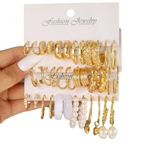 Plastic Pearl Zinc Alloy Earring, with Resin & Plastic Pearl, gold color plated, 18 pieces & fashion jewelry & for woman 