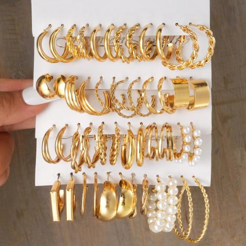 Pendiente de aleación de cinc con perlas plásticas, aleación de zinc, con Perlas plásticas, chapado en color dorado, Joyería & para mujer, Vendido por Set
