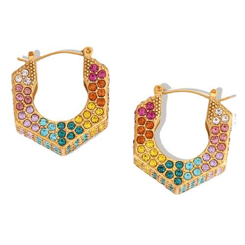 Stainless Steel Leverback Earring, 316L Stainless Steel, 18K gold plated, fashion jewelry & for woman & with rhinestone 