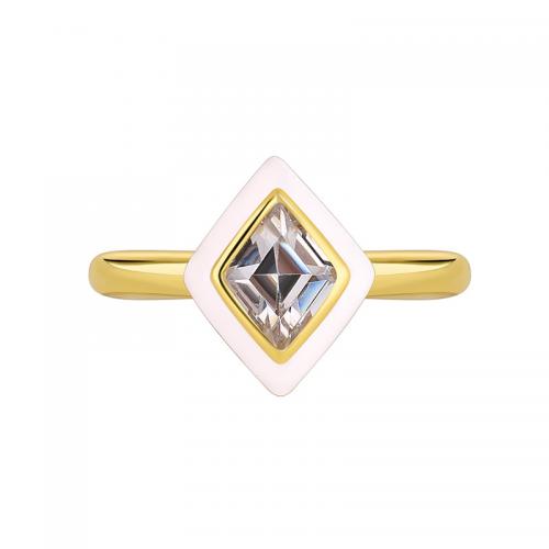 Cubic Zircon Brass Finger Ring, with Epoxy Sticker, plated & micro pave cubic zirconia & for woman, golden 