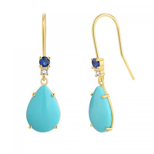 Turquoise Drop Earring, Brass, with turquoise, plated, micro pave cubic zirconia & for woman, golden 