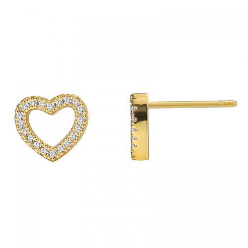 Cubic Zirconia Micro Pave Brass Earring, Heart, plated, micro pave cubic zirconia & for woman, golden 