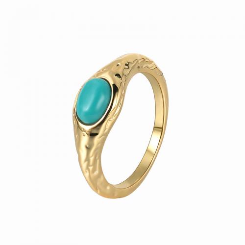 Gemstone Brass Finger Ring, with turquoise, plated & for woman, golden 