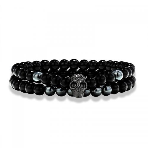 Черный камень браслет, черный камень, с Латунь, ювелирные изделия моды & Мужская, Много цветов для выбора, 6mm, длина:Приблизительно 19 см, продается PC[