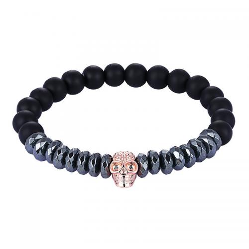 Gemstone Bracelets, Black Stone, with Hematite & Brass, fashion jewelry & Unisex 8mm Approx 19 cm 