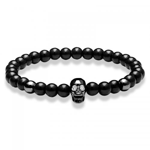 Noir Bracelet Pierre, pierre noire, avec laiton, bijoux de mode & unisexe, plus de couleurs à choisir, 6mm Environ 19 cm, Vendu par PC