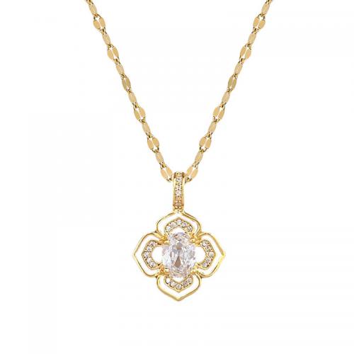 Brass Necklace, with 304 Stainless Steel Chain, gold color plated & for woman & with rhinestone Approx 17.7 Inch 
