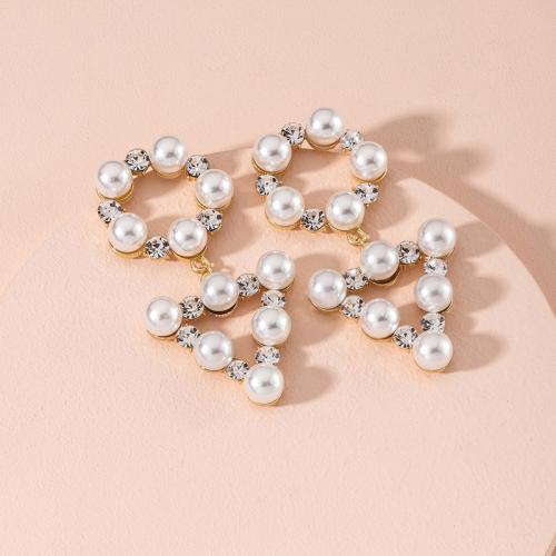 Zinc Alloy Drop Earring, with Plastic Pearl, plated & for woman & with rhinestone, earring length 15-80mm 