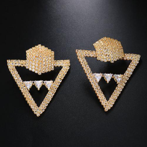 Zinc Alloy Drop Earring, Triangle, plated, micro pave cubic zirconia & for woman & hollow earring length 40-70mm 