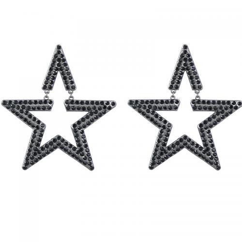 Rhinestone Drop Earring, with Zinc Alloy, Star, plated, for woman & hollow 