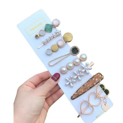 Zinc Alloy Hair Jewelry Set, with Resin & Plastic Pearl, plated & for woman & with rhinestone, hair jewelry length 40-80mm 