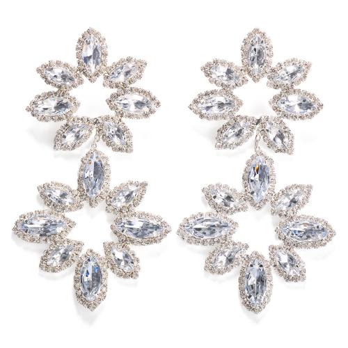 Rhinestone Drop Earring, with Zinc Alloy, Flower, plated & for woman 