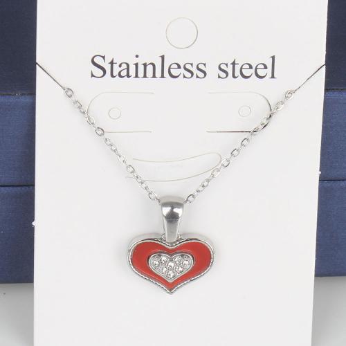 Titanium Steel Jewelry Necklace, with Acrylic, with 5cm extender chain, Heart, fashion jewelry & Unisex & enamel & with rhinestone nickel, lead & cadmium free Approx 45 cm 