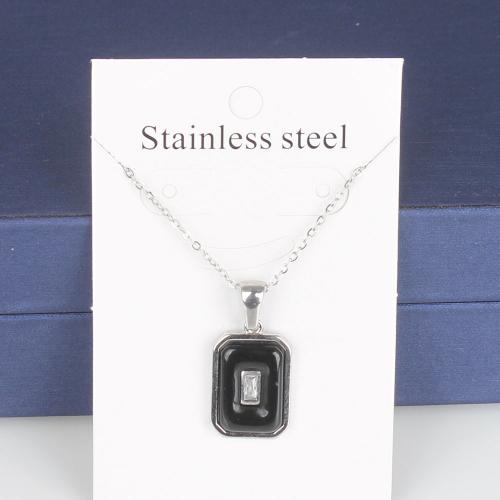 Titanium Steel Jewelry Necklace, with 5cm extender chain, Rectangle, fashion jewelry & Unisex & enamel & with rhinestone nickel, lead & cadmium free Approx 45 cm 