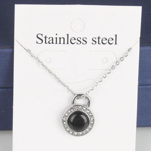 Titanium Steel Jewelry Necklace, with 5cm extender chain, Flat Round, fashion jewelry & Unisex & enamel & with rhinestone nickel, lead & cadmium free Approx 45 cm 