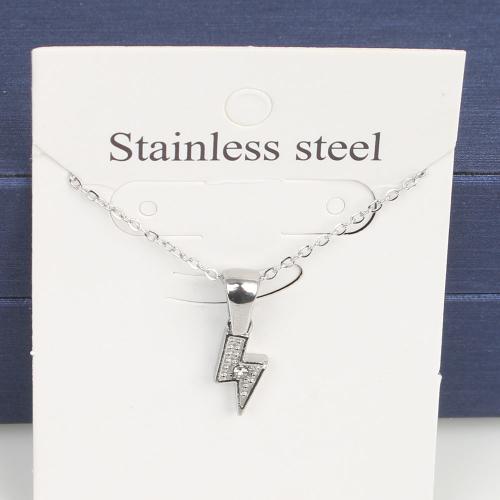 Titanium Steel Jewelry Necklace, with 5cm extender chain, Lightning Symbol, fashion jewelry & Unisex & with rhinestone, original color, nickel, lead & cadmium free Approx 45 cm 