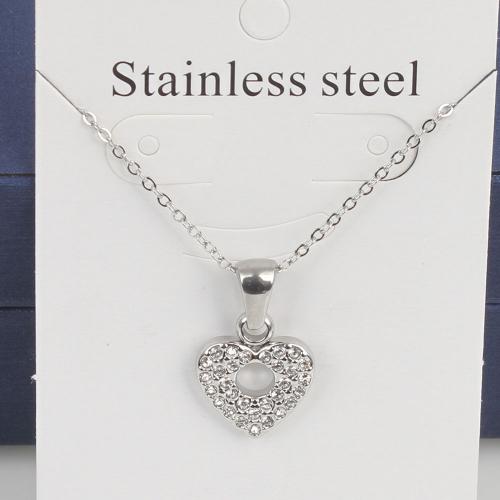 Titanium Steel Jewelry Necklace, with 5cm extender chain, Heart, fashion jewelry & Unisex & with rhinestone & hollow, original color, nickel, lead & cadmium free Approx 45 cm 