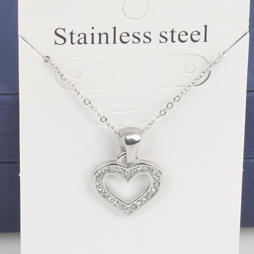 Titanium Steel Jewelry Necklace, with 5cm extender chain, Heart, fashion jewelry & Unisex & with rhinestone & hollow, original color, nickel, lead & cadmium free Approx 45 cm 