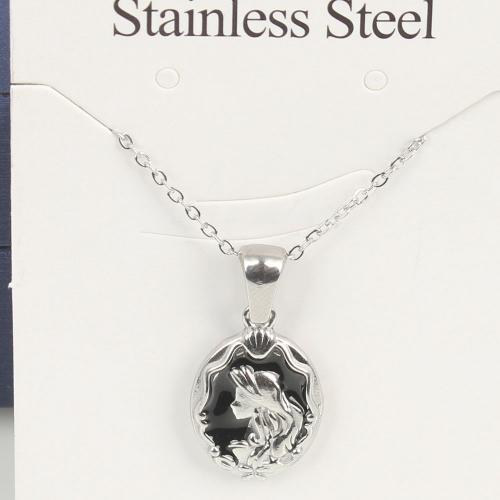 Titanium Steel Jewelry Necklace, with 5cm extender chain, Flat Oval, fashion jewelry & Unisex & enamel, black, nickel, lead & cadmium free Approx 45 cm 