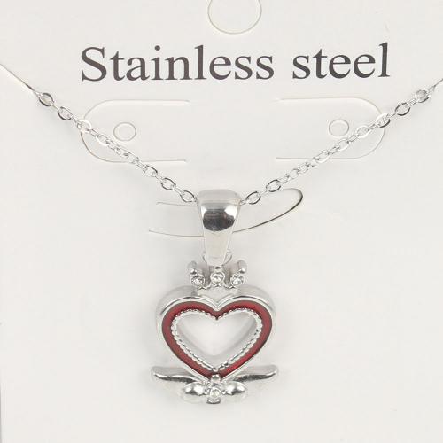 Titanium Steel Jewelry Necklace, with 5cm extender chain, Heart, fashion jewelry & Unisex & enamel & hollow, red, nickel, lead & cadmium free Approx 45 cm 