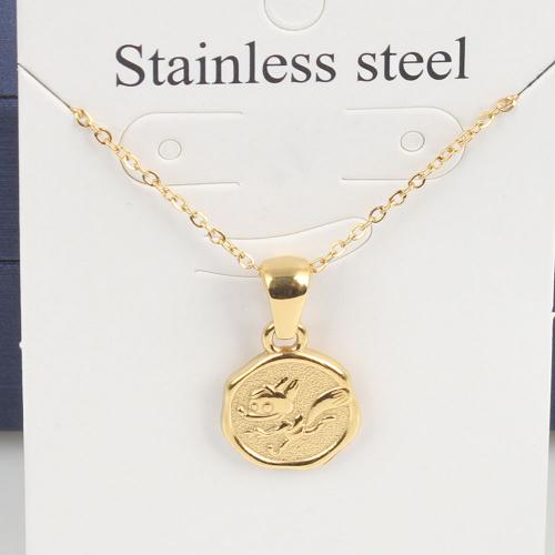 Titanium Steel Jewelry Necklace, with 5cm extender chain, Flat Round, Vacuum Ion Plating, fashion jewelry & Unisex, golden, nickel, lead & cadmium free Approx 45 cm 