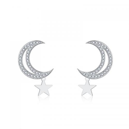 Cubic Zirconia Micro Pave Brass Earring, Moon and Star, fashion jewelry & micro pave cubic zirconia & for woman 