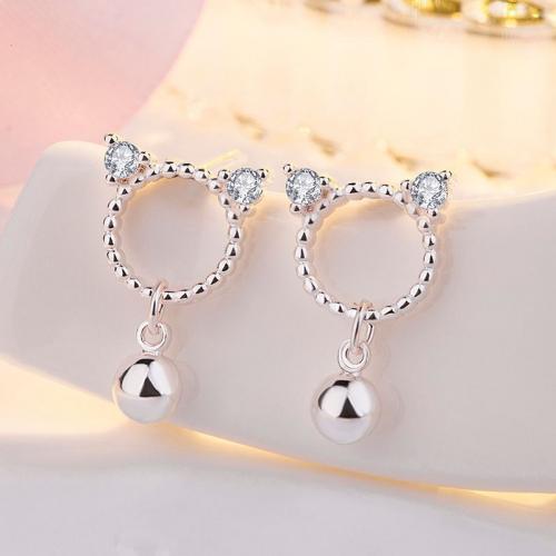 Cubic Zirconia Micro Pave Brass Earring, Cat, silver color plated, fashion jewelry & micro pave cubic zirconia & for woman 