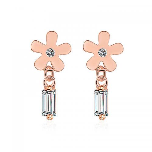 Cubic Zircon Brass Earring, Flower, plated, fashion jewelry & micro pave cubic zirconia & for woman 