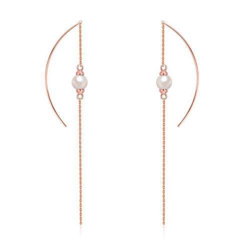 Brass Drop Earring, with Plastic Pearl, rose gold color plated, fashion jewelry & for woman, 120mm 