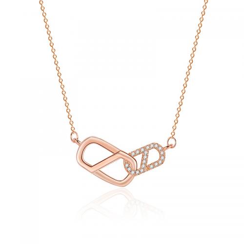 Cubic Zircon Micro Pave Brass Necklace, with 4cm extender chain, rose gold color plated, fashion jewelry & micro pave cubic zirconia & for woman Approx 42 cm 