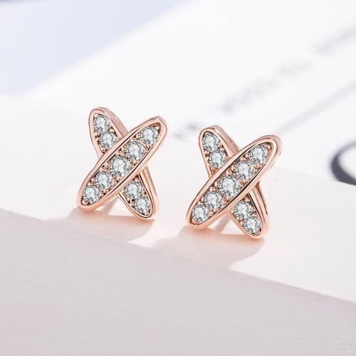 Cubic Zirconia Micro Pave Brass Earring, Letter X, plated, fashion jewelry & micro pave cubic zirconia & for woman 