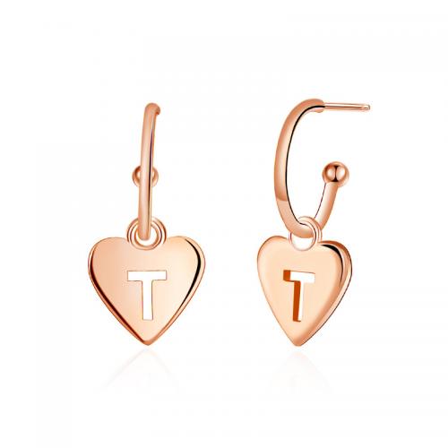 Brass Drop Earring, Heart, rose gold color plated, fashion jewelry & for woman 